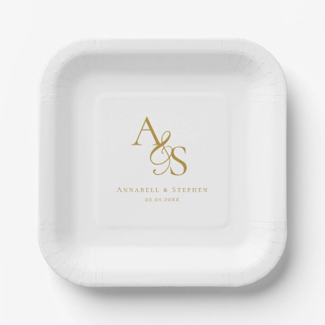Elegant, Classic, Monogram, Wedding Paper Plates (Front)