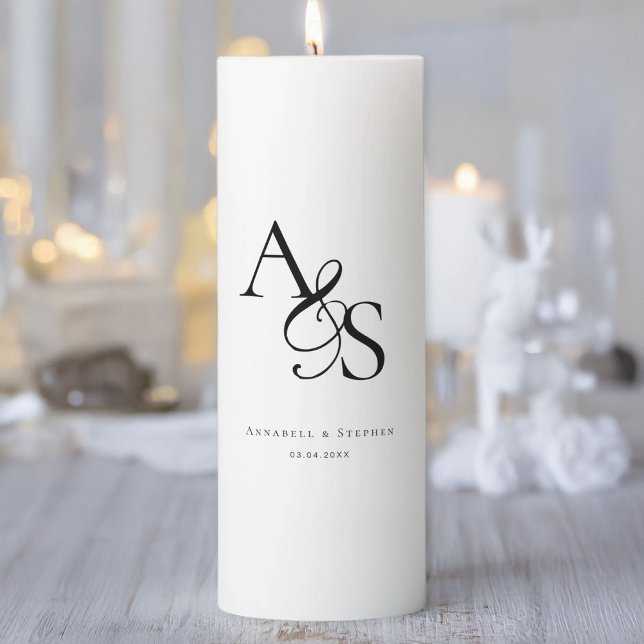 Elegant, Classic, Monogram, Wedding Pillar Candle (Elegant, Classic, Monogram, Wedding Pillar Candle with your name and date.)