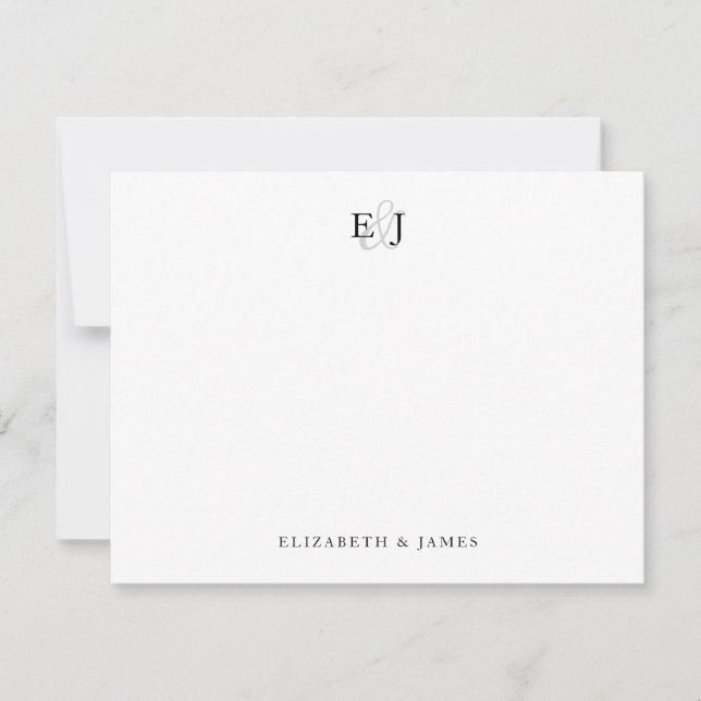 Elegant Classic Monogram Wedding Thank You Note Card (Front)