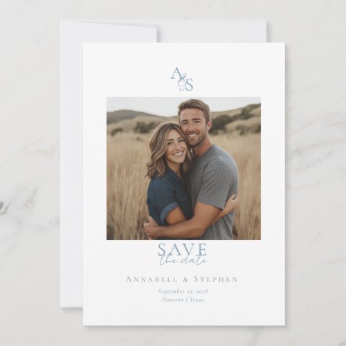 Elegant Classic Monogram White 1 Photo Save The Date