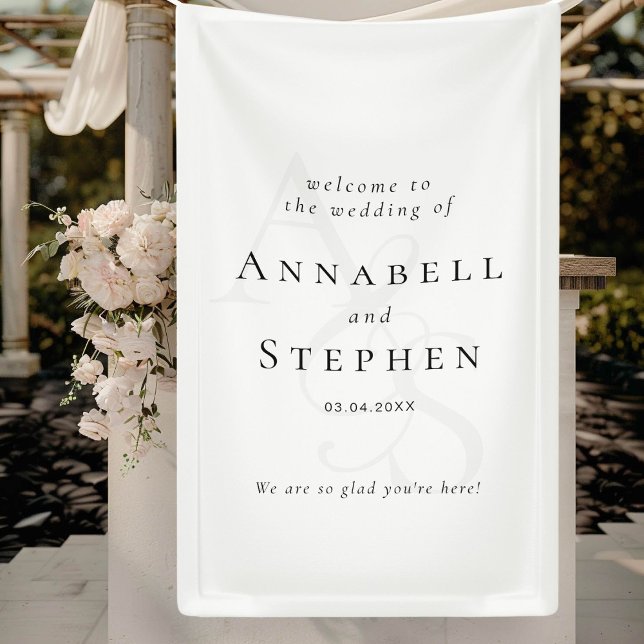Elegant, Classic, Monogram, White-Black, Wedding Banner (Elegant, Classic, Monogram, White Wedding Banner)