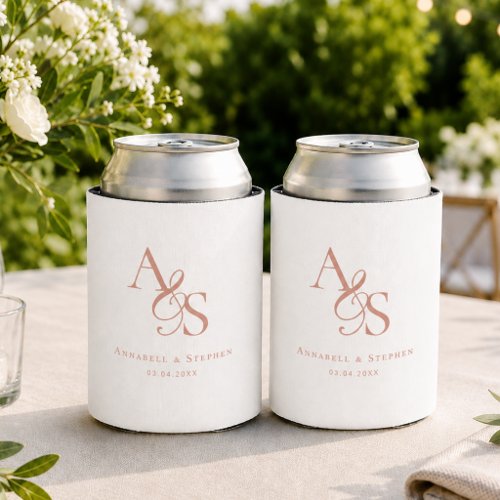 Elegant Classic Monogram White Copper Wedding Can Cooler