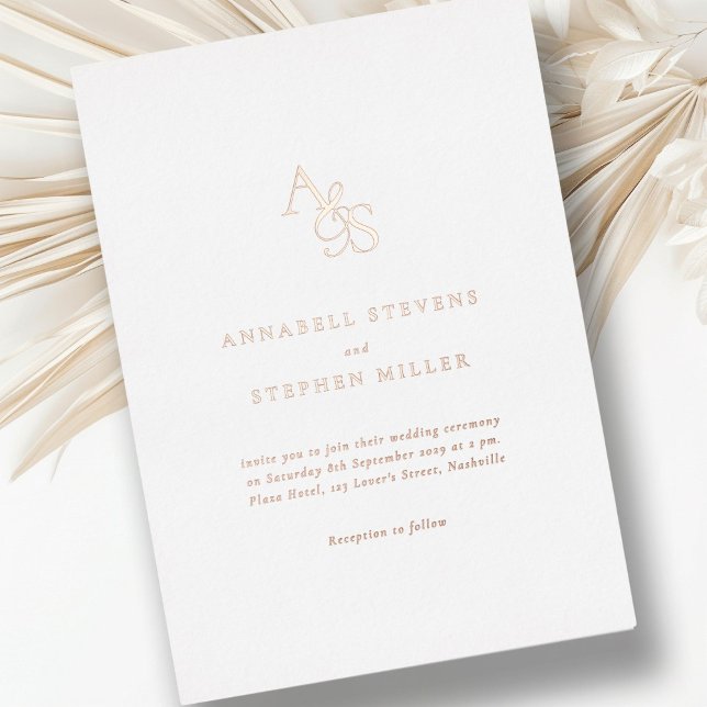 Elegant, Classic, Monogram, White, Foil, Wedding   Foil Invitation (Elegant, Classic, Monogram, White, Foil, Wedding Foil Invitation. Rose-Gold, Gold, Silver Foil.)
