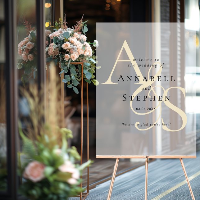 Elegant, Classic, Monogram, White, Wedding Acrylic Sign (Elegant, Classic, Monogram, White, Wedding Acrylic Sign)