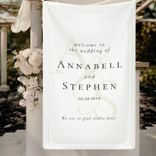 Elegant, Classic, Monogram, White Wedding Banner