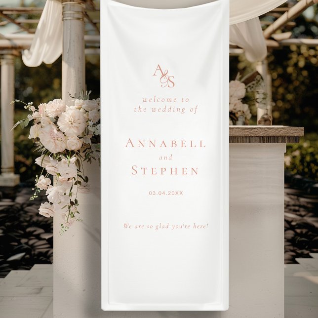 Elegant, Classic, Monogram, White, Wedding Banner (Elegant, Classic, Monogram, White, Wedding Banner with your Name & Date.)