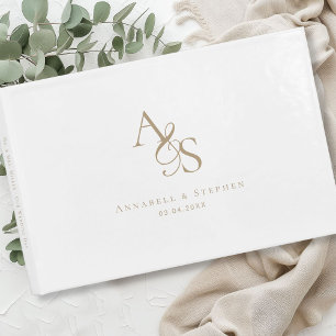 Elegant, Classic, Monogram, White, Wedding Guest Book