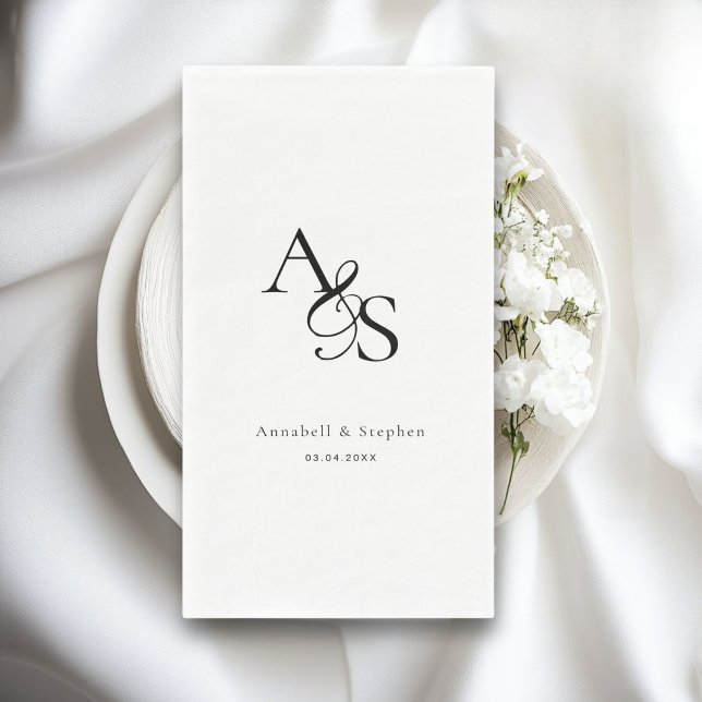 Elegant, Classic, Monogram, White, Wedding Paper Guest Towels (Elegant, Classic, Monogram, Wedding Paper Guest Towels, Napkins. White+BLACK)
