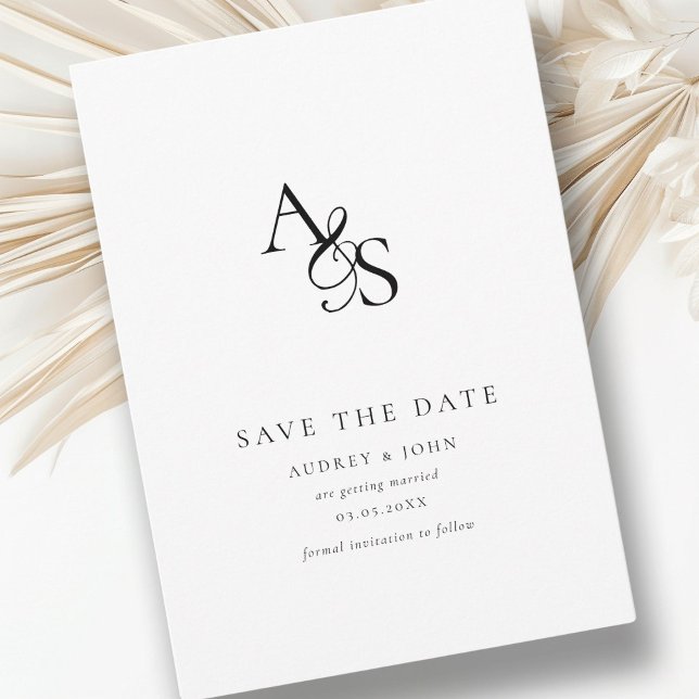 Elegant, Classic, Monogram, White, Wedding Save The Date (Elegant, Classic, Monogram, White, Save the Date Card. Print + Download availedding Save The Date. )