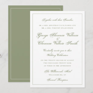 Elegant Classic Moss Green Calligraphy Wedding Invitation