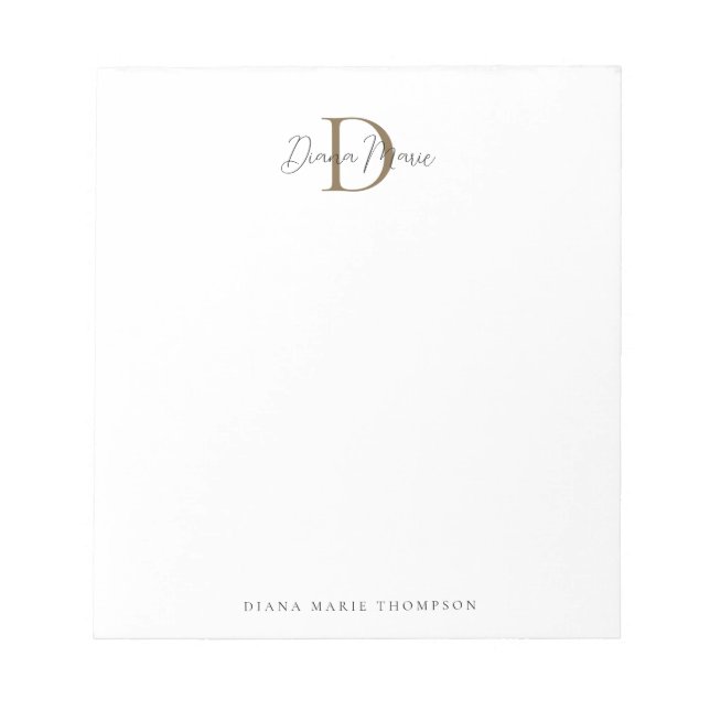 Elegant Classic Mossy Gold Script Monogram Notepad (Front)