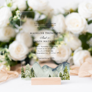 Elegant Classic Mountain Forest Watercolor Wedding Acrylic Invitations