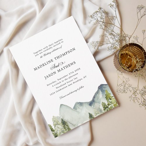 Elegant Classic Mountain Forest Watercolor Wedding Invitation