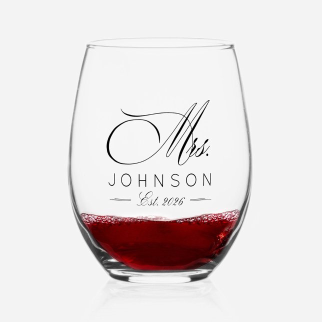 Elegant Classic Mr & Mrs Wedding  Stemless Wine Glass (Creator Uploaded)