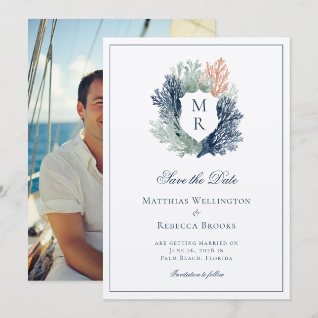 Elegant Classic Nautical Crest Marine Wedding Save The Date (Front/Back)