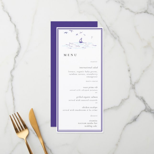 Elegant Classic Nautical Frame Boat Ocean Wedding Menu (Front/Back In Situ)