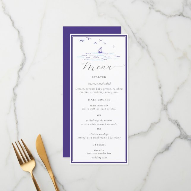 Elegant Classic Nautical Frame Boat Waves Wedding Menu (Front/Back In Situ)