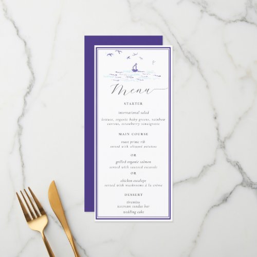 Elegant Classic Nautical Frame Boat Waves Wedding Menu