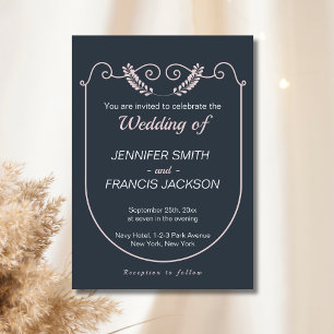 Elegant Classic Navy and Blush Wedding Invitation