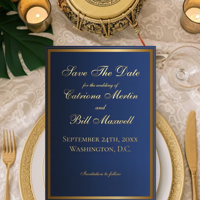 Elegant Classic Navy and Gold Save the Date Card (Creator Uploaded)