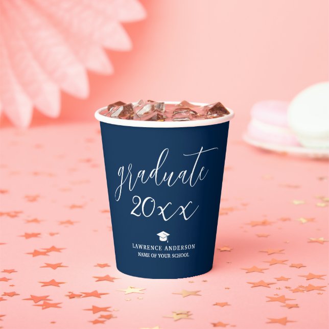 Elegant Classic Navy Blue 2026 Graduate Graduation Paper Cups (Insitu)