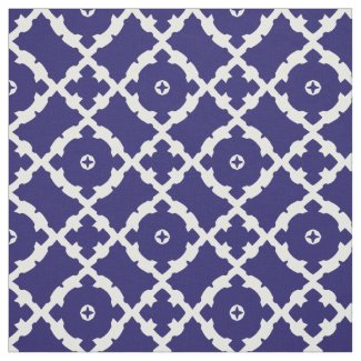 Elegant Classic Navy Blue and White Mosaic Pattern Fabric