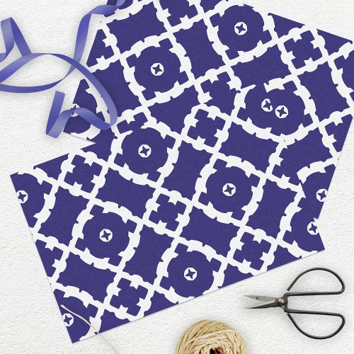 Elegant Classic Navy Blue and White Mosaic Pattern Tissue Paper