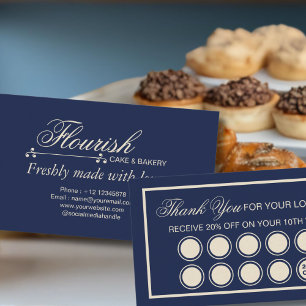 Elegant Classic Navy Blue Bakery Cake Loyalty Card