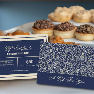 Elegant Classic Navy Blue Bakery Pattern Gift Card