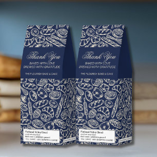 Elegant Classic Navy Blue Bakery Pattern Roasted Coffee