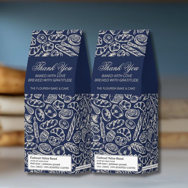 Elegant Classic Navy Blue Bakery Pattern Roasted Coffee (Creator Uploaded)