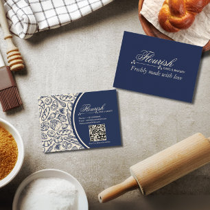 Elegant Classic Navy Blue Cake Bakery Shop Business Card
