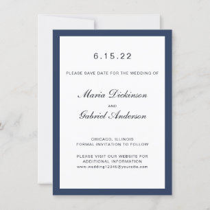 Elegant classic Navy blue Frame. Wedding Save The Date