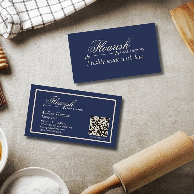 Elegant Classic Navy Blue Pastry Chef Business Car Business Card (Creator Uploaded)