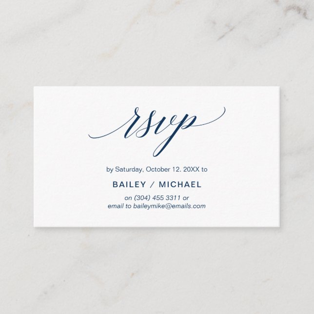 Elegant Classic, Navy Blue Script, Party RSVP Enclosure Card (Front)