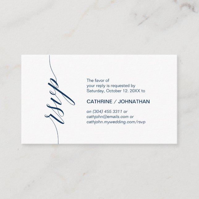 Elegant Classic, Navy Blue Script, Party RSVP Enclosure Card (Front)