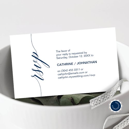 Elegant Classic Navy Blue Script Party RSVP Enclosure Card