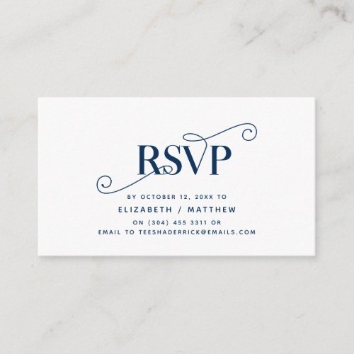 Elegant Classic Navy Blue Script RSVP respond Enclosure Card