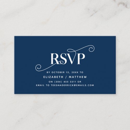 Elegant Classic Navy Blue Script RSVP respond Enclosure Card