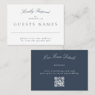 Elegant Classic Navy Blue Wedding QR CODE RSVP Note Card