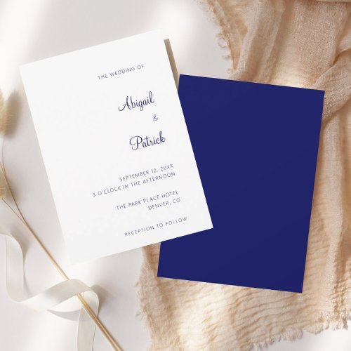 Elegant Classic Navy Blue & White Wedding  Invitation