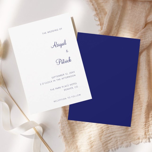 Elegant Classic Navy Blue & White Wedding  Invitation (Creator Uploaded)