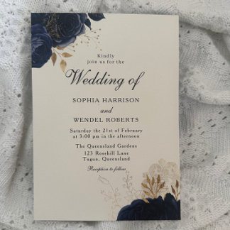 Elegant Classic Navy Roses Wedding Invitation