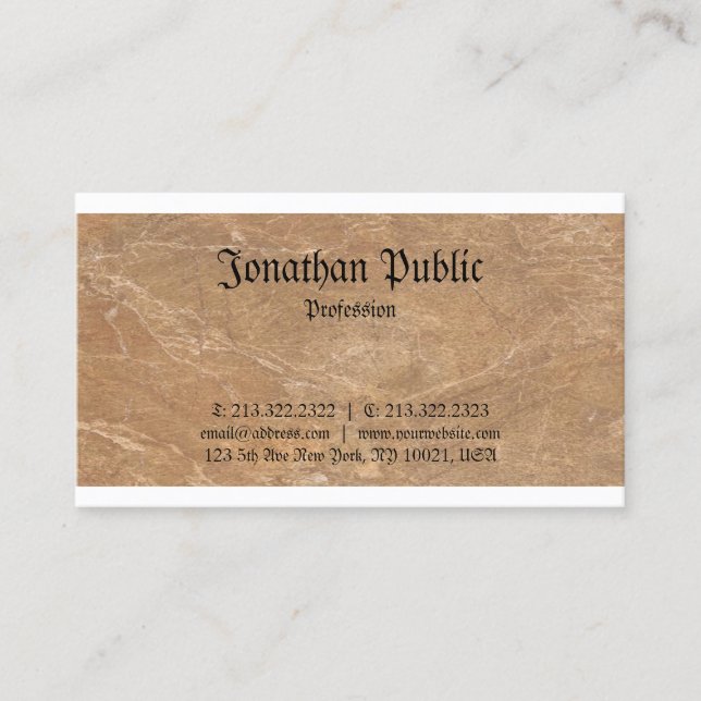 Elegant Classic Nostalgic Script Trendy Marble Business Card (Front)