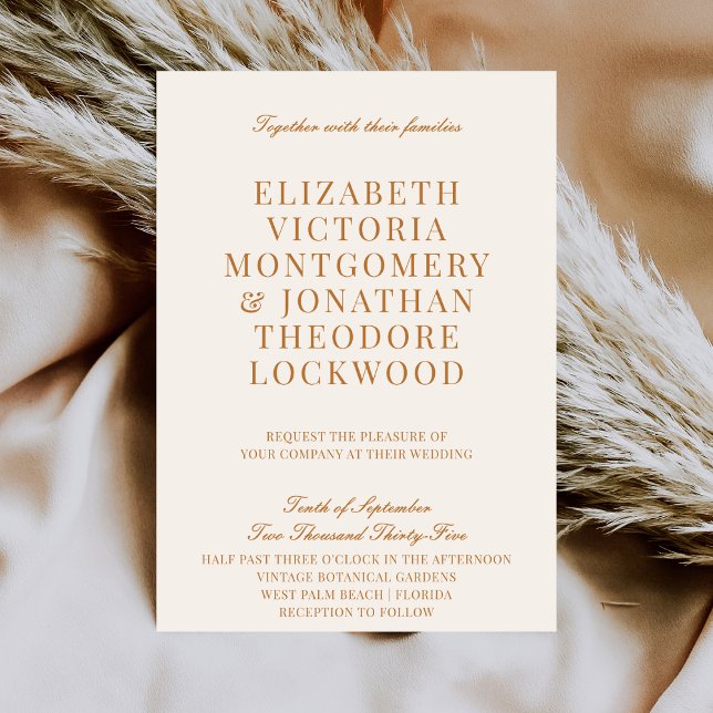 Elegant Classic Old Money Ivory & Copper Wedding Invitation (Creator Uploaded)