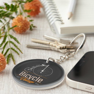 Elegant classic old style bicycle Black Keychain