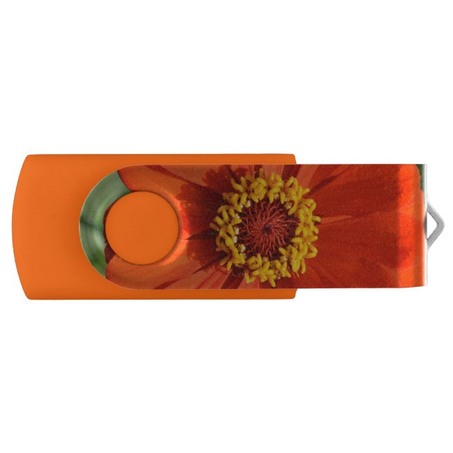 Elegant classic orange floral flower USB flash drive (Front)