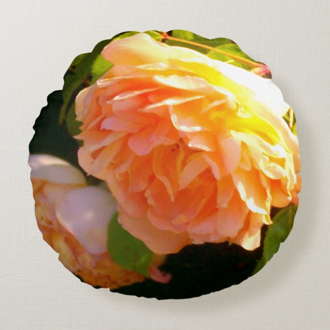 Elegant classic orange peach roses floral round pillow (Front)