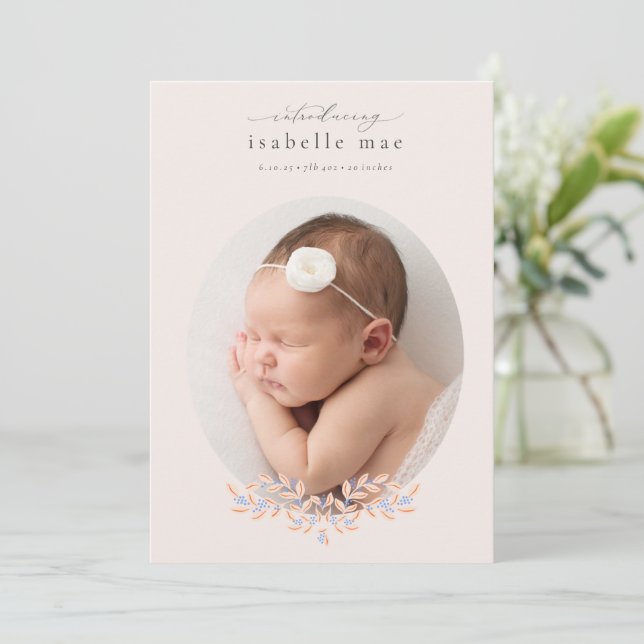 Elegant Classic Oval Photo Birth Announcement (Standing Front)