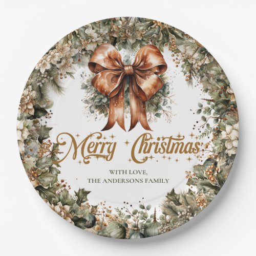 Elegant classic pastel green gold Christmas bells Paper Plates